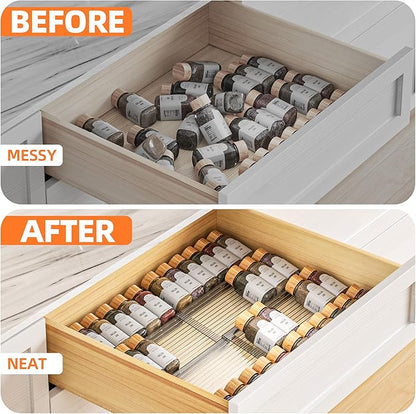 MUDEELA Clear Spice Drawer Organizer, 4 Tier- 2 Set (8 Packs) Spice Rack for Drawer, Expandable From 11" to 22" Kitchen Seasoning Organizers and Storage for Drawer (Jars not included)