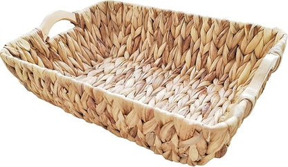 Water Hyacinth Wicker Storage Basket, Handwoven Rectangular Basket with Wooden Handles, Home Organization Decor Basket, Ideal Gift for Women