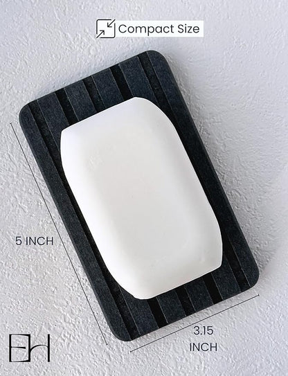 Diatomite Soap Dish 2 PCS, Drying Stone Tray, Kitchen Sponge Soap Holder Dispenser Fast Drying Dish Rack for Bathroom Shower (Silicone Feet, Gray)