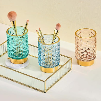 Makeup Brush Holder Organizer,Toothbrush Holders,Desk Pen Pencil Holder,Multifunctional Vintage Glass Brush Cup（A46-10-US）