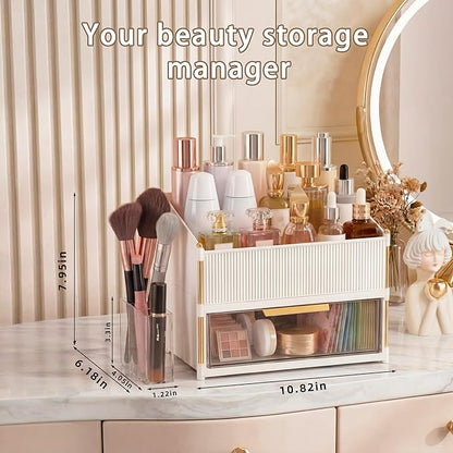 Large Capacity Makeup Organizer Countertop with Brush Holder, Vanity Skincare Perfume Storage Box for Bathroom, Mother's Day Birthday Anniversary Teen Girl Gifts for Women Mom