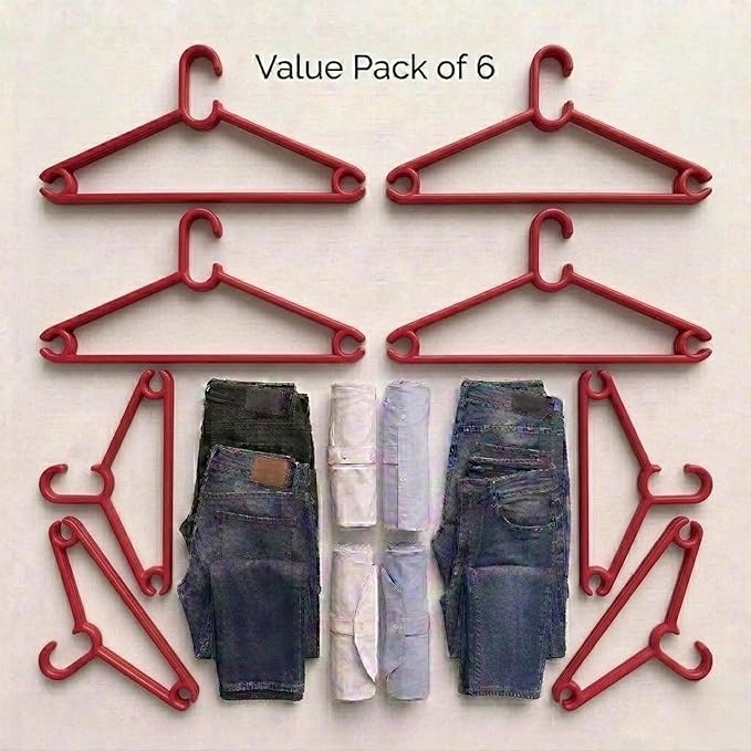Sturdy Polypropylene Hanger, Pack of 6, Red