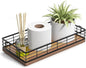 Acacia Toilet Paper Basket, 13 Inch Tank Tray Top of Toiletries Storage Organizer for Bathroom, Living Room and Kitchen (Acacia & Black)
