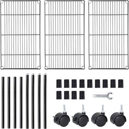 SUPER DEAL 3-Shelf Adjustable Heavy Duty Storage Wire Shelving Unit with Wheels, Metal Organizer Wire Rack Microwave Utility Cart, Black (24L x 14W x 31H)