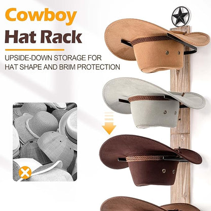 Cowboy Hat Rack Holder for Wall: 6 Pack Cowboy Hat Rack for Wall Mount, Metal Wild Western Style Design Hat Organizer Storage Cowboy Hats Hanger Hooks for Fedora, Sun Hats, Wide Brim