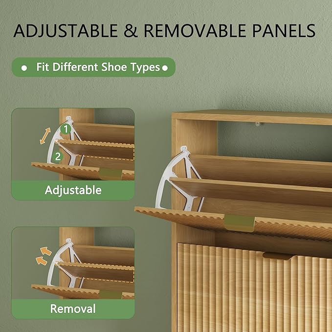 Xixini Shoe Cabinet with 6 Flip Drawers, 54" Tall Narrow Fluted Shoe Storage Organizer for Entryway, Hidden Slim Wooden Shoe Rack Cabinet for Front Door Entrance, Hallway, Living Room, Natural Oak
