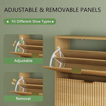 Xixini Shoe Cabinet with 6 Flip Drawers, 54" Tall Narrow Fluted Shoe Storage Organizer for Entryway, Hidden Slim Wooden Shoe Rack Cabinet for Front Door Entrance, Hallway, Living Room, Natural Oak