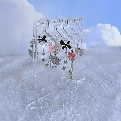 Earring Hanger Rack with 8 Mini Coat Hangers, Acrylic Earring Holder Display Stand, Ear Studs Hanging Earrings Organizer For Women Girls, Transparent