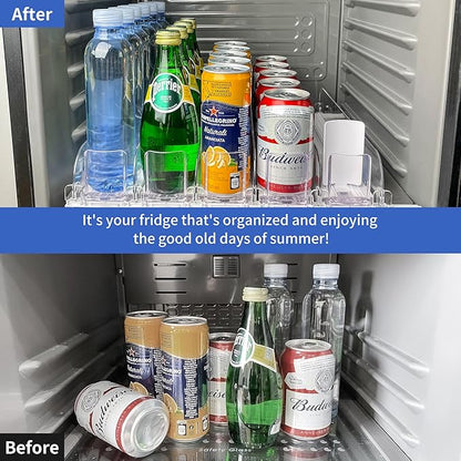 Automatic Soda Can Dispenser for Refrigerator – 5-Row Drink Organizer Holds 25 Cans, Spring-Loaded Pusher, Fits 12oz/16oz/20oz Bottles, No-Tool Assembly