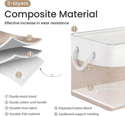 Large Storage Baskets- 15x11x10 inch Storage Bins for Shelves and Closet Organizing, Foldable Fabric Bin for Home Organization Clothes and Laundry (3-Pack, White&Khaki)
