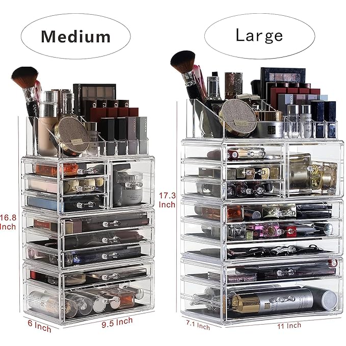 Cq acrylic Makeup Organizer Countertop For Vanity With 9 Drawers,Large Clear Plastic Make Up Storage for Jewelry,Hair Accessory,Beauty,Skin Care,Skincare Product Bathroom Organizer,Set of 4
