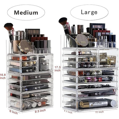 Cq acrylic Makeup Organizer Countertop For Vanity With 9 Drawers,Large Clear Plastic Make Up Storage for Jewelry,Hair Accessory,Beauty,Skin Care,Skincare Product Bathroom Organizer,Set of 4