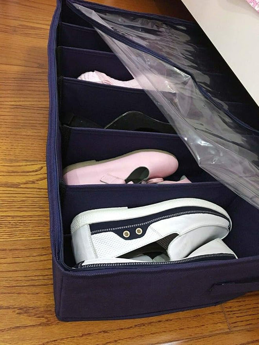 UNIWARE Space Saving Organizer (29.5"x23.6"x6" Navy Blue 12 Pair Shoe Organizer)