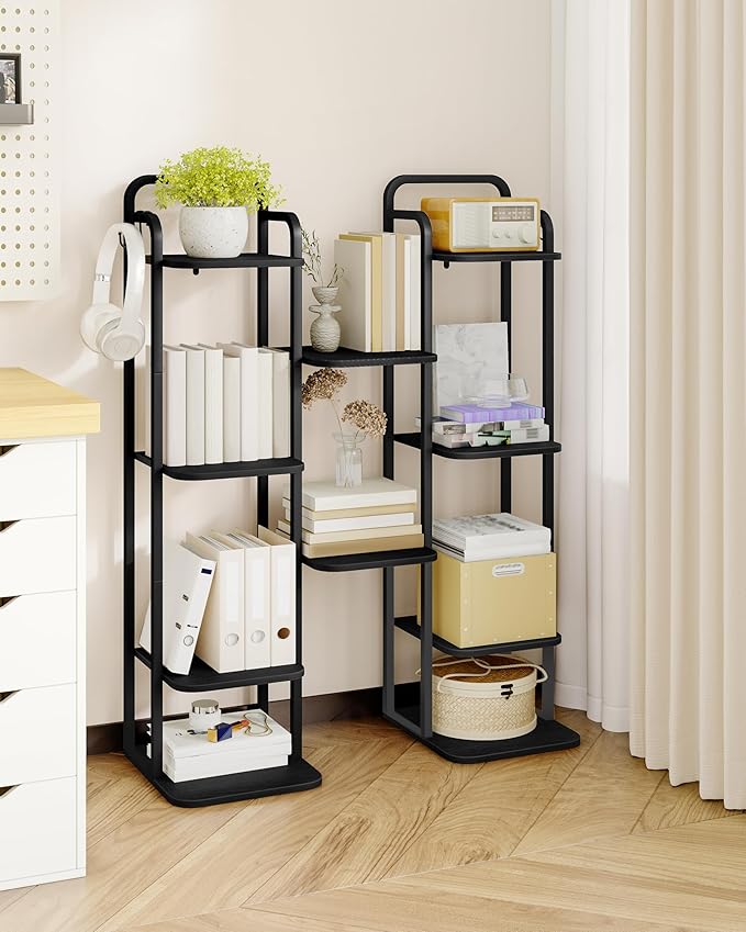 Hzuaneri Vertical Shoe Rack, Shoe Shelves, Wood Shoe Organizer for Closet, Entryway, Shoe Tower for Small Spaces, Free Standing, Adjustable, with 2 Hooks, 6 Tier Black SR04204B
