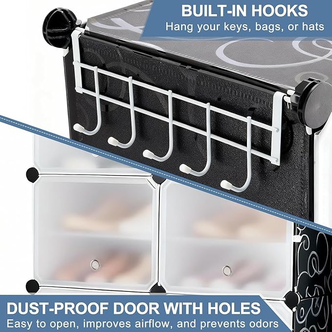 Simple Deluxe 6-Tier Shoe Rack Organizer with Doors, Stackable Shoe Storage Cabinet for Entryway Closet, Plastic Shoe Shelf with Metal Frame, Holds up to 24 Pairs for Bedroom Hallway, Black