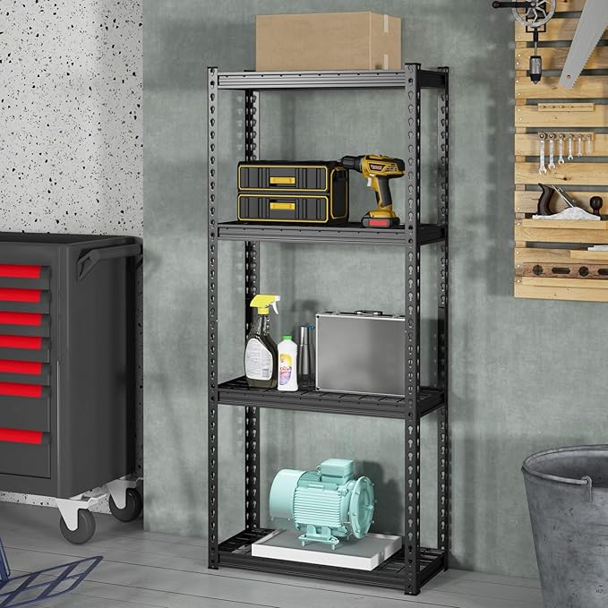 Goplus 4-Tier Metal Shelving Unit, 4 Pack Heavy Duty Wire Storage Rack with Anti-Slip Foot Pads, Height Adjustable Shelves for Warehouse, Kitchen, Living Room, Garage, 12" D x 27.5" W x 60" H