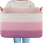 OIAHOMY Large Blanket Basket, 65L Cotton Rope Woven Laundry Basket, Toy Bin for Baby Room, Container for Blanket Storage in Living Room, 20''×16''×12'', Gradient Pink