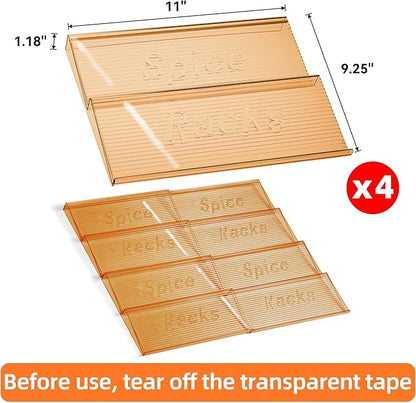 MUDEELA Clear Spice Drawer Organizer, 4 Tier- 2 Set (4 Packs) Spice Rack for Drawer, Expandable From 11" to 22" Kitchen Seasoning Organizers and Storage for Drawer (Jars not included), Amber