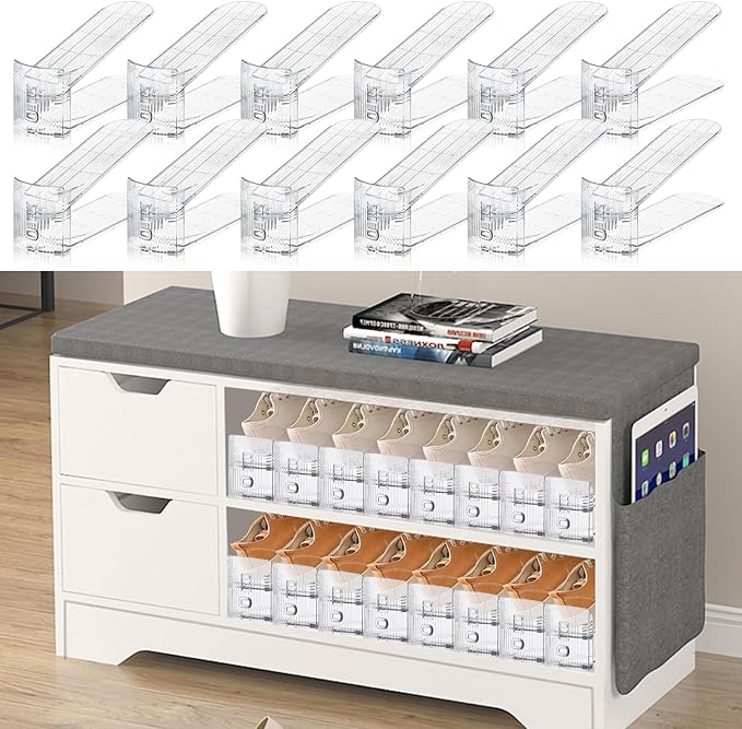 FENRUNXU Shoe Slots Organizer for Closet,6 Pack Shoe Stacker Shoe Rack Organizer for Closet Space Saver Storage Shoe Holder Organization(Transparent)