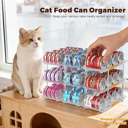 Cat Food Can Organizer, Modular 3-Tier Adjustable Can Organizer for Pantry, Soup Cans and 3oz & 5oz Canned Goods Storage, Clear Can Holder for Pantry and Fridge