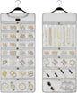 SMRITI Hanging Jewelry Organizer with Dual Zippered Pockets Canvas Double Sided Rotating Hanger Necklace Hanging Wall Organizer Earring Dustproof Holder Wall Mount Accessories Display Bag(Light Grey)