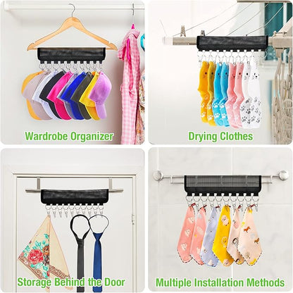 Baseball Cap Holder, 3 Pack Cap Organizer for Hanger & Closet, 10 Stainless Steel Hat Holder Clips to Hang Baseball Hats, Ball Caps, Accessories, Keep Your Closet Bedroom Door Tidy, Black Plastic Net