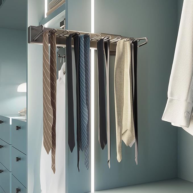 Emuca - Tie Holder Side Extendable Quartz, Plastic and Aluminium, Titanium
