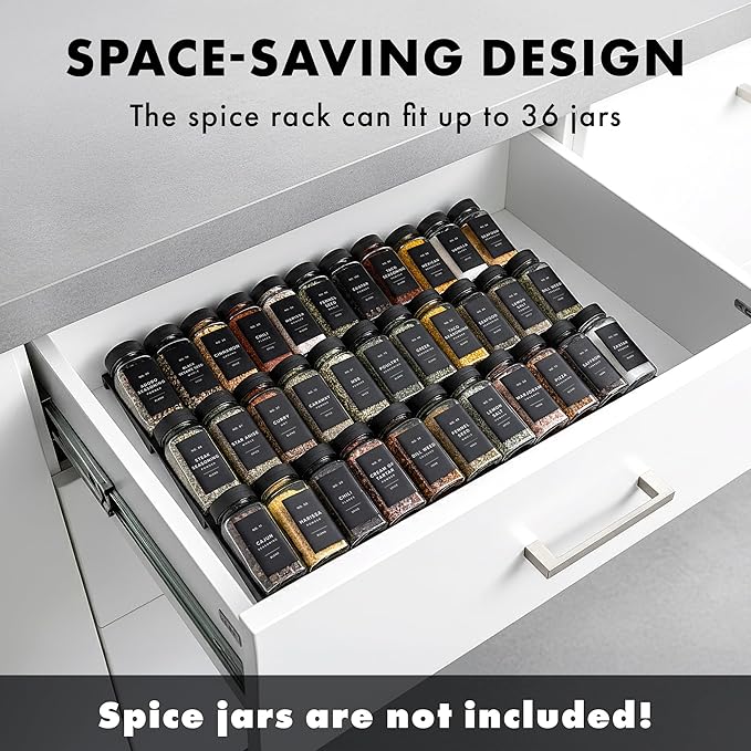 EDELHAUS Spice Drawer Organizer - Expandable Spice Rack for Drawer, Black Seasoning Organizer for Drawer Spice Organizer, Spice Organization Seasoning rack insert for Cabinet (Jars Not Included)
