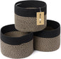 MiniArk Small Basket for Organizing | Cube Shelf Closet Storage Baskets | 9.7×9.7×7.1” | Woven Rope Gift Basket | Nursery | Round 3 Packs Black Brown