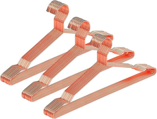 30 Pack Rose Gold Metal Hangers with Notches for Standard Suits Hangers for Shirts, Coats, Pants, Heavy-Duty & Space-Saving
