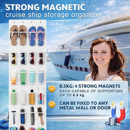 Watersay Cruise Essentials 2026, over The Door Cruise Ship Organizer, 24 Pocket Magnetic Door Hanging Organizers with 4 Hooks and 4 Strong Magnets for Ship Cabin Essentials & Must Haves