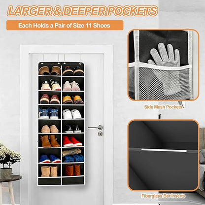 8-Layer Over The Door Shoe Organizer with 16 Compartments, Pockets Heavy-Duty Non-Woven Fabric Hanging Shoes Storage Rack,Hanging Shoe Rack Space Saving Shoe Storage for Bedroom Closet Bathroom