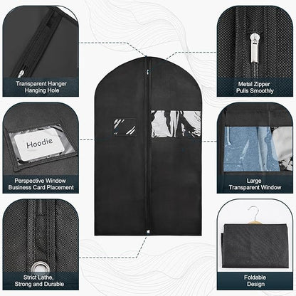 43" Black Garment Bags for Hanging Clothes Storage and Men Travel with Car, Hanging Suit bag Cover with Zipper, Clear Window and Name Tag for Shirt, Jacket, Suit, Coat (1)