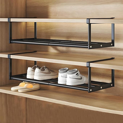 Hanging Shoe Organizer for Closet, Expandable Rack Organizer Under Cabinet Shelf - for Kitchen, Book or Clothing Storage and Organization. (Black-1Pcs)