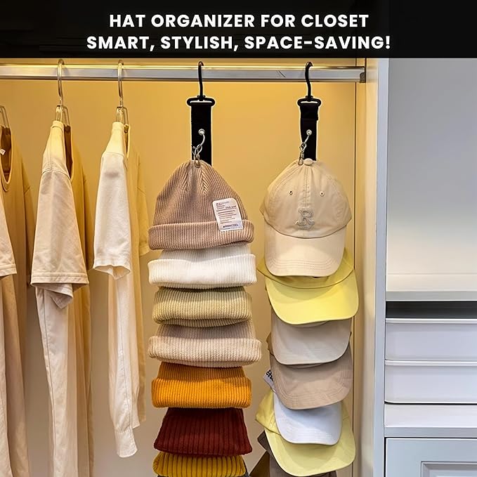 2 Pack-Over the Door Hat Organizer | Oxford Cloth Back of Door Hat Organizer for Baseball Caps & Cap Holder Organizers for Door Holds 16 Caps | Hats Accessories for Baseball Cap Storage
