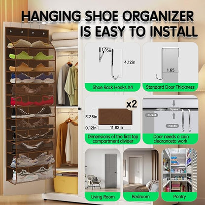 Kotkn Over The Door Shoe Organizer with 12 Large Breathable Pockets - Durable Hanging Storage for the Entire Family's Shoes (Espresso)