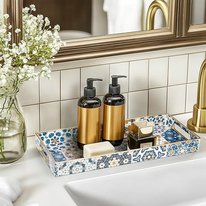 MAONAME Plastic Vanity Tray, Bathroom Counter Tray, Decorative Trays with Handles, Storage Dresser Trays Organizer for Toilet Tank, Jewelry, Makeup, 13.8" x 6" x 1.57"