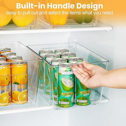 YIHONG Clear Plastic Storage Organizer Bins, 4 Pack Pantry Food Storage Bins with Handle for Kitchen,Refrigerator, Freezer,Cabinet Organization and Storage