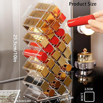 Lipstick Organizer,56 Lip Slots Acrylic Lipstick Holder,Stackable Lip Gloss Organizer,for Lipgloss Makeup Vanity Display, Clear (2 Pack)