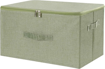 ANMINY Storage Bins with Zipper Lids 36 Qt Lidded Fabric Storage Boxes Baskets Cubes with Handles Collapsible Washable Cotton Linen Closet Shelf Clothes Organizer Containers - Green, Large