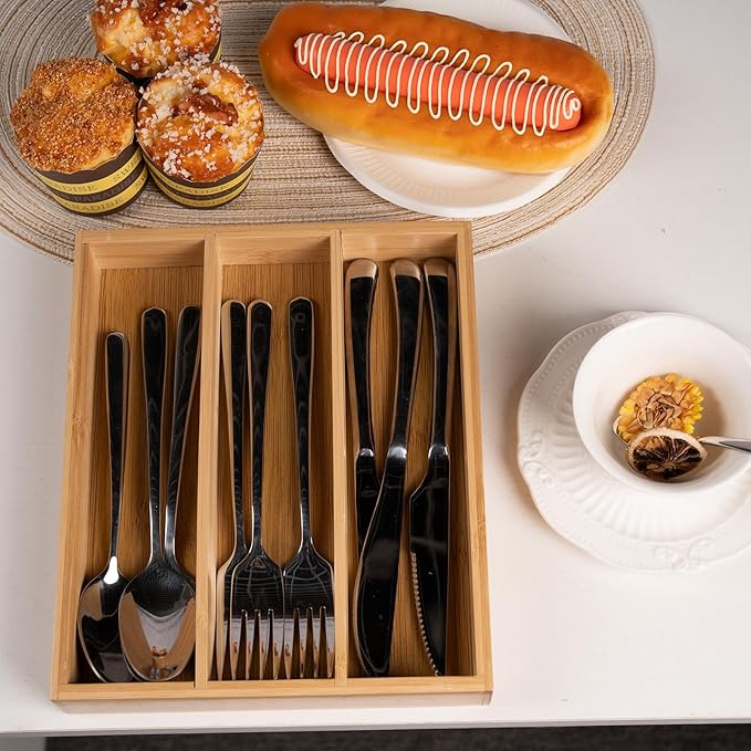 Fibogollo Silverware Organizer Bamboo Kitchen Drawer Organizer Kitchen Utensil Organizers, Flatware Organizer Tray for Flatware, Utensils(Natural)