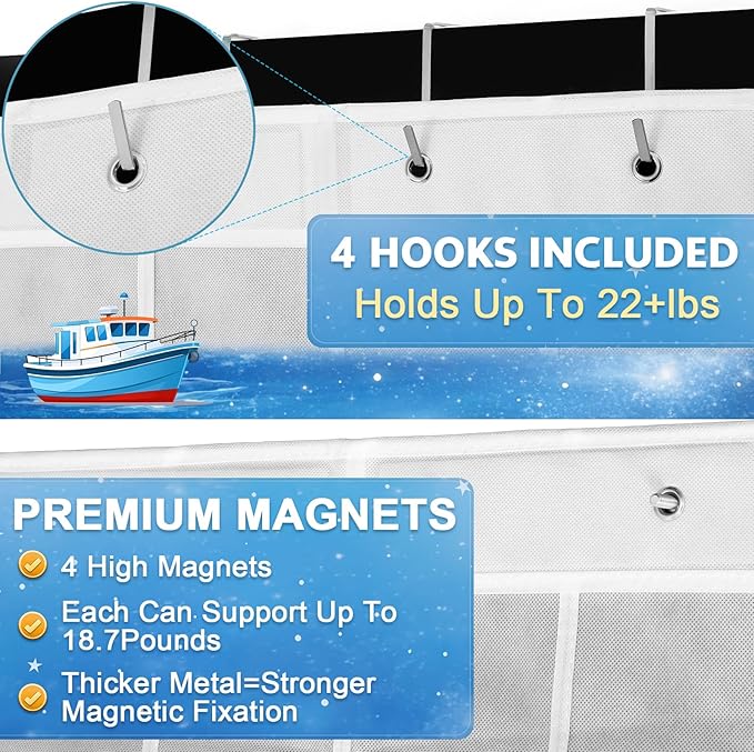 Watersay Cruise Essentials 2026, over The Door Cruise Ship Organizer, 24 Pocket Magnetic Door Hanging Organizers with 4 Hooks and 4 Strong Magnets for Ship Cabin Essentials & Must Haves
