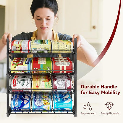 Set of 2 Sturdy Cans Organizer Holder, Stackable Can Dispenser Holds Up to 60 Cans for Pantry, Kitchen, Black