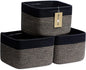 MiniArk Small Organizing Baskets for Cubes Shelf, 9.7x9.7x7.1 Inch Rope Woven Storage Bins for Nursery Shelves Storage, Cute Toy Basket, Square 3 Packs Black Brown