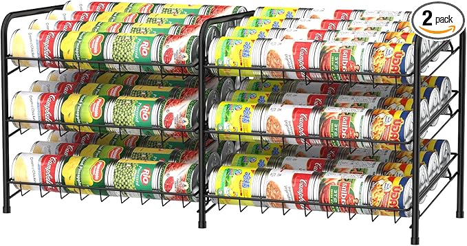 Can Rack Organizer, Can Storage Rack, Can Organizers and Storage for Pantry, Stackable Can Storage Dispenser for Kitchen Pantry Cabinet, Black