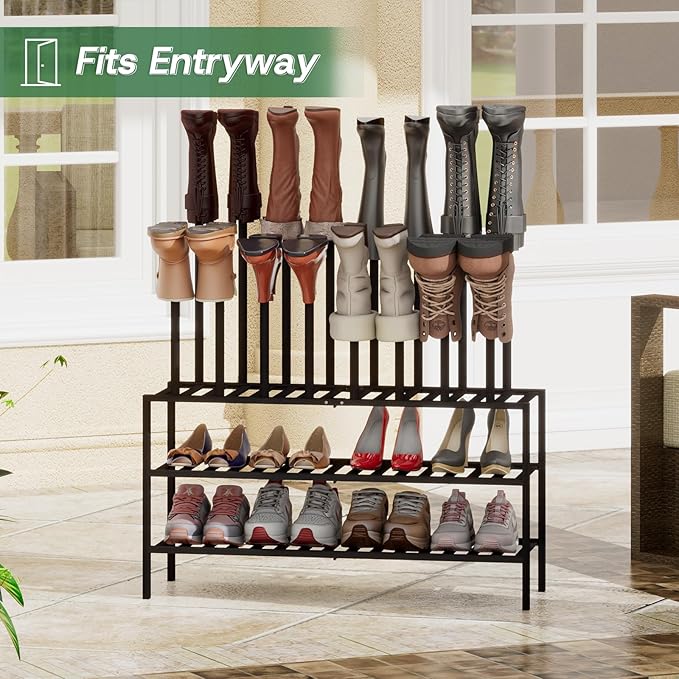 kiplant Tall Boot Rack Organizer - 8 Pair Boot Rack Bamboo Wood Shoe Rack for Entryway & Closet, Holds Tall Boots