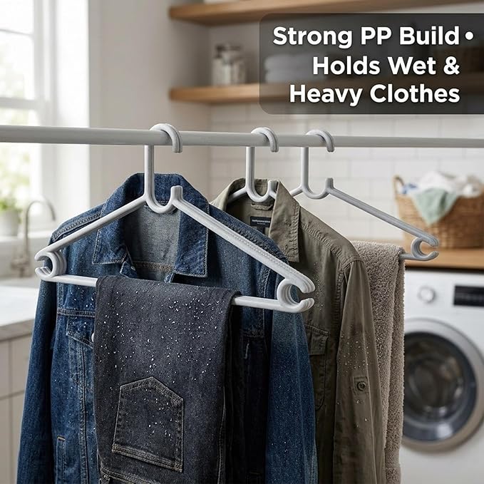 Sturdy Polypropylene Hanger, Pack of 12, Mint Granite White l Cloth Hanger l Dress Hangers l Hanger for Clothes Hanging