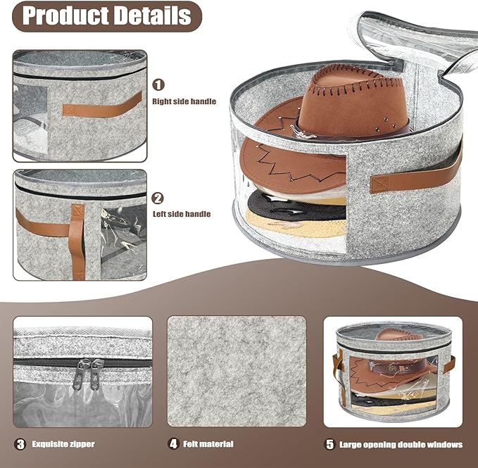 STARGAZ Oversized Clear Hat Storage Bag, Hat boxes for women storage, Cowboy hat storage, Hat accessories, hat organizer for closet, hat travel case with Handle, Holds Up to 10 Hats(Light Gray 2 Pack)