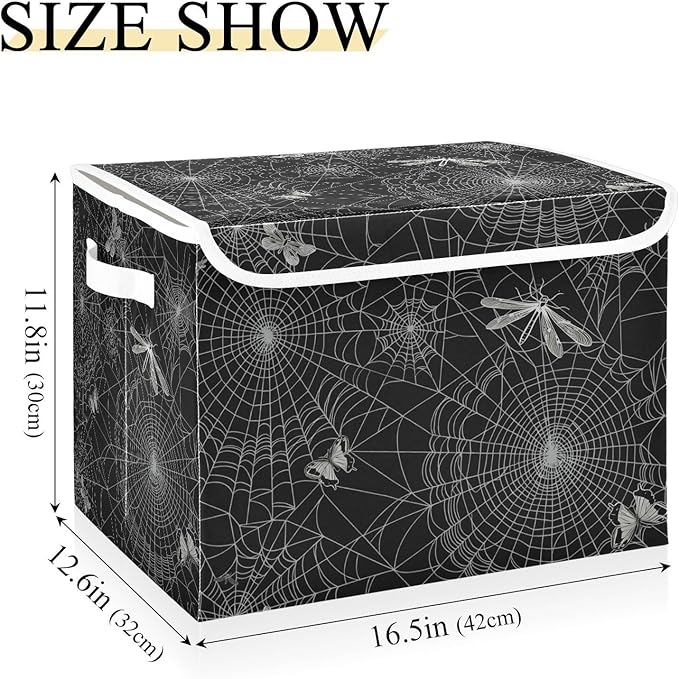 senya Halloween Baskets Collapsible Storage Bins with Lids, Spiderweb Butterfly Dragonfly Storage Boxes Clothes Baskets for Organizing