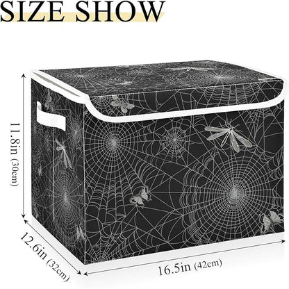 senya Halloween Baskets Collapsible Storage Bins with Lids, Spiderweb Butterfly Dragonfly Storage Boxes Clothes Baskets for Organizing